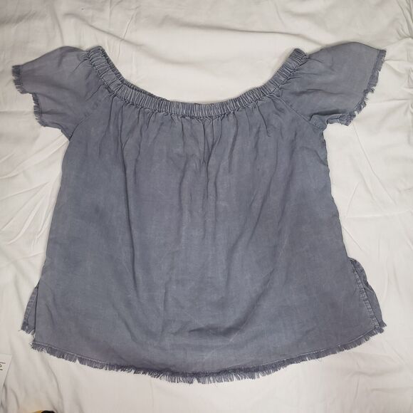 Bella Dahl Frayed Edge Chambray Off Shoulder Top Size L - Picture 1 of 11